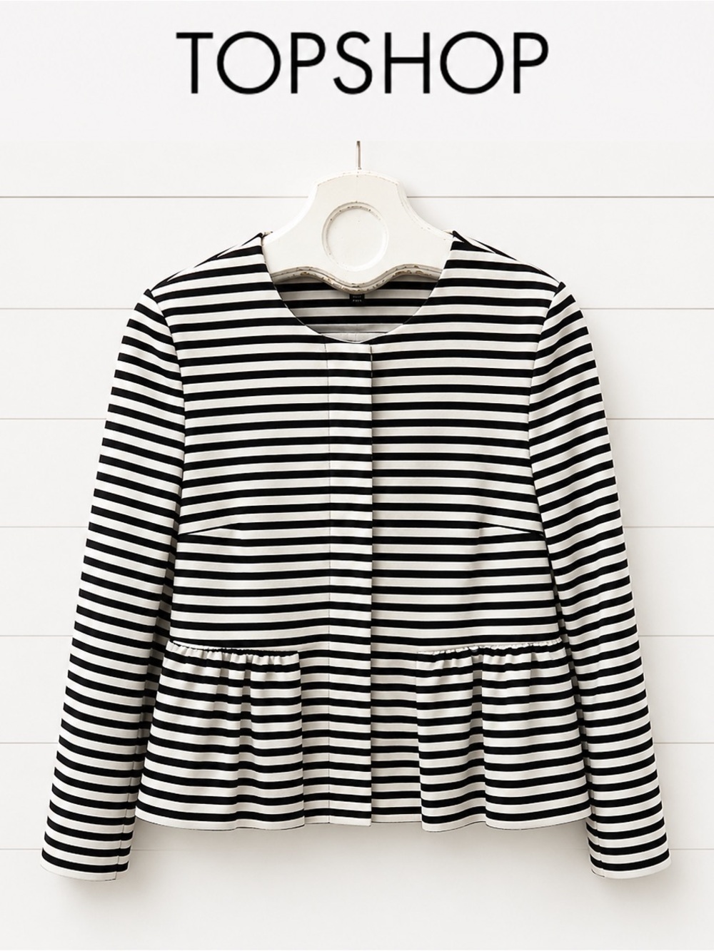 TOPSHOP Striped Peplum Blazer – Navy & White – Size 6 (US)